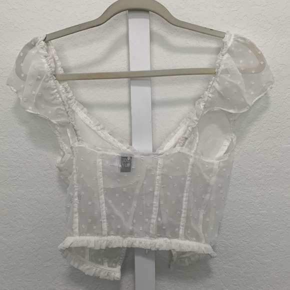 Princess Polly Vaccaro White Swiss Dot Tie Front Cropped Top - Picture 9 of 12